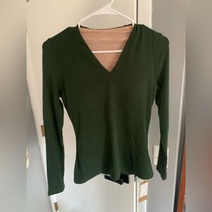 OGL LiteWarm Stretch Cotton Green V-Neck Brami Women's Top